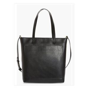 Madewell Medium Transport Tote Black Leather Open Top Shoulder Bag Classic